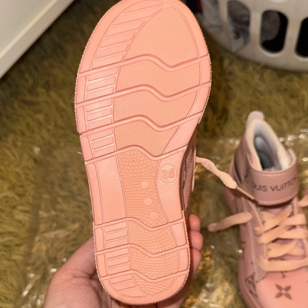 Kids Pink Monogram Sneakers - Picture 3 of 11